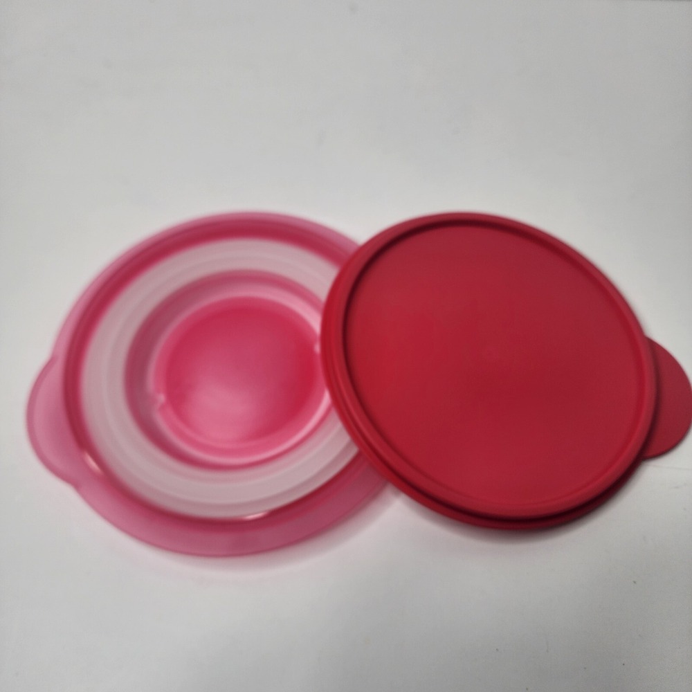 Tupperware Flat Out Collapsible Bowl 3 Cup Container Pink #5452-C With Lid